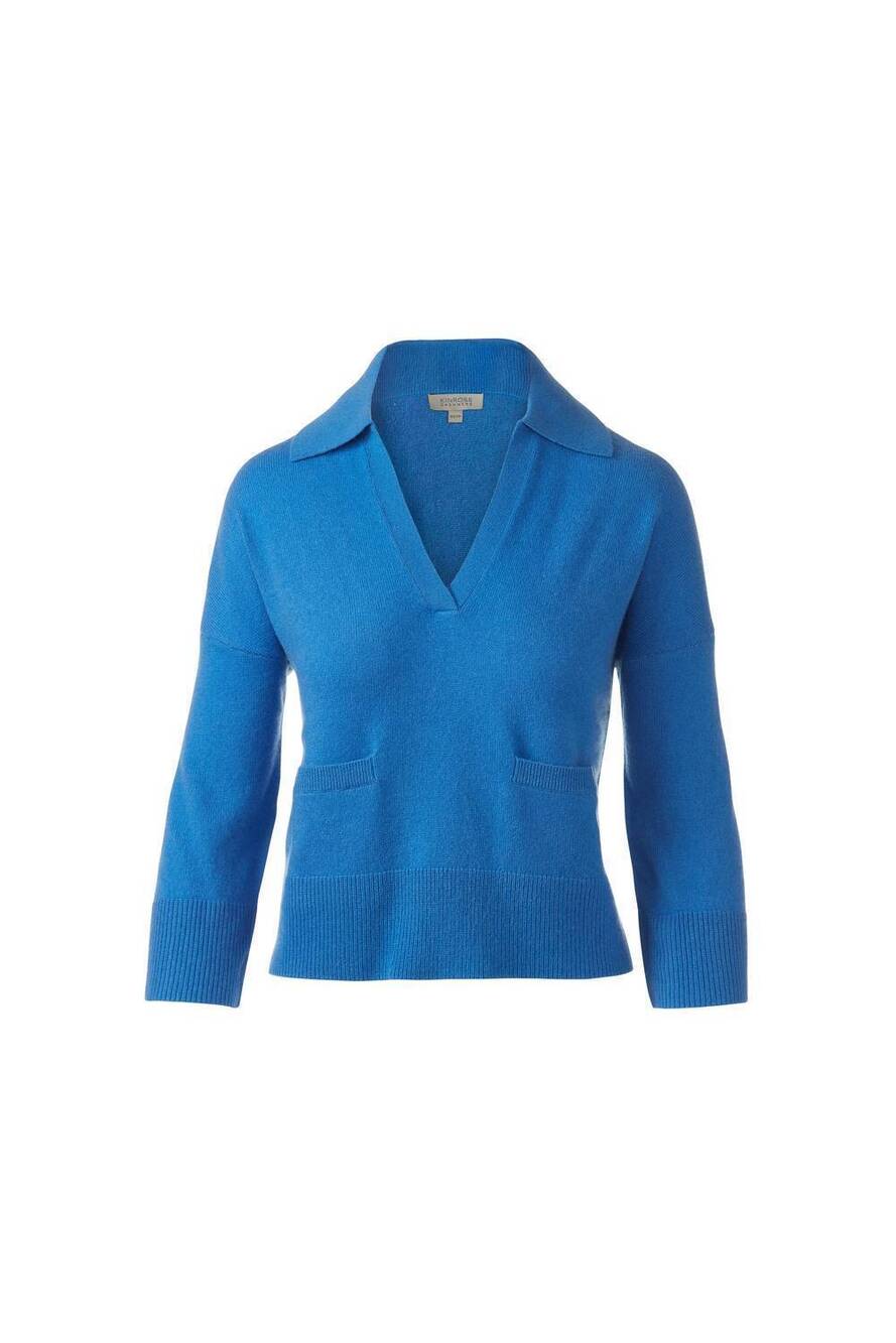 NEW KINROSS women's 3/4 sleeve split neck polo top in royal